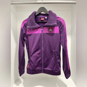 Puma 48 track jacket cheetah print purple cowl neck womens size medium
